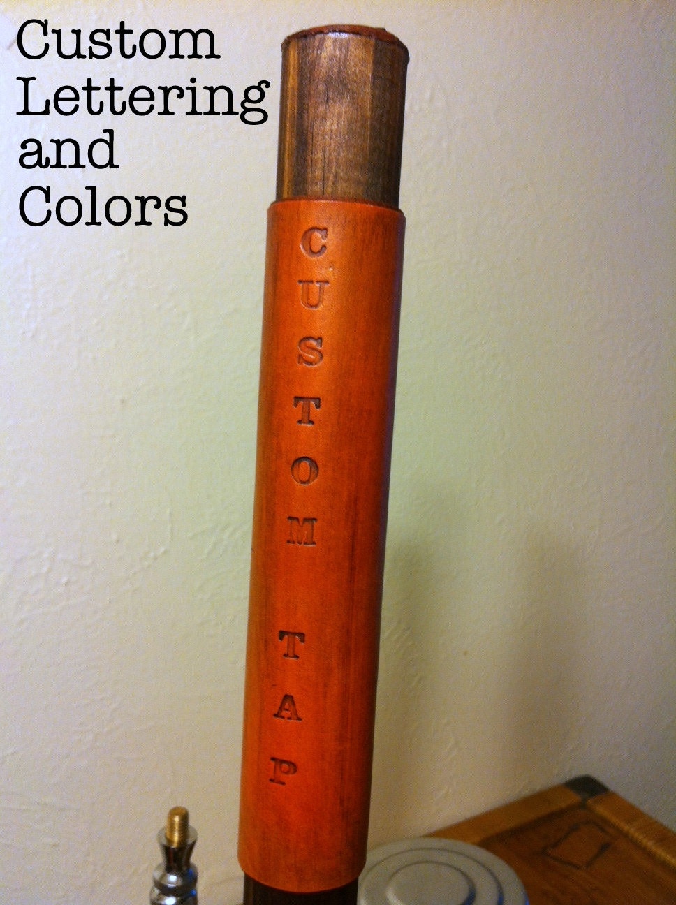Custom Beer Tap Handle: Personalized Tap handle Leather and Wood