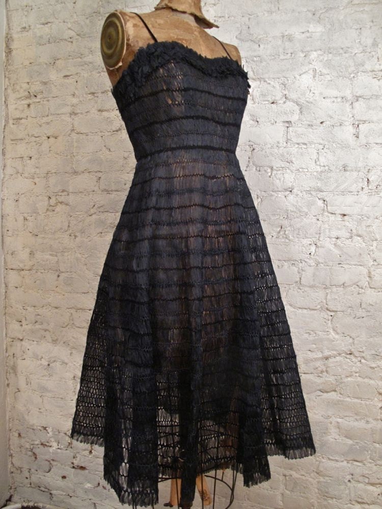 50s Black Silk Cocktail Dress - All Handmade - Stunning and Sexy
