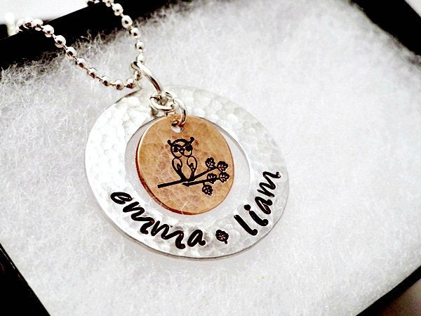 Personalized Necklace - Hand Stamped Owl Necklace - Personalized Name Necklace - Personalized Jewelry