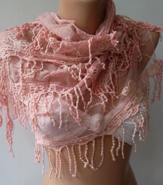 Elegant Scarf Tulle and Cotton ...Pink