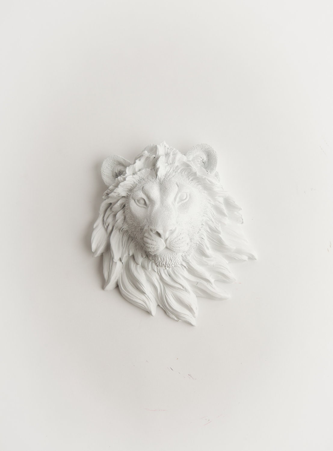 White Faux Taxidermy - The Ramiro - 1 White Mini Resin Lion Head - Resin White Faux Taxidermy- Chic & Trendy