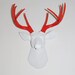 Fake Deer Head - The Grover - White W/ Red Antlers Resin Deer Head- Stag Resin White Faux Taxidermy