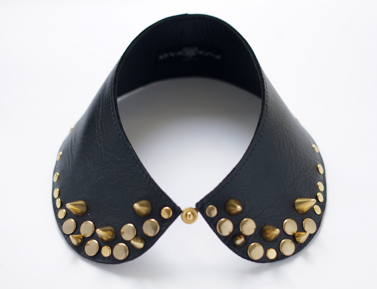 Handmade black detachable studded leather stand-up collar