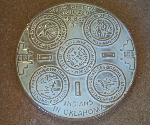 Frankoma Ceramic Trivet - Seals of Five Civilized Tribes of Indians in Oklahoma