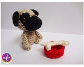 Pug Dog  & Food Bowl with Bone Amigurumi