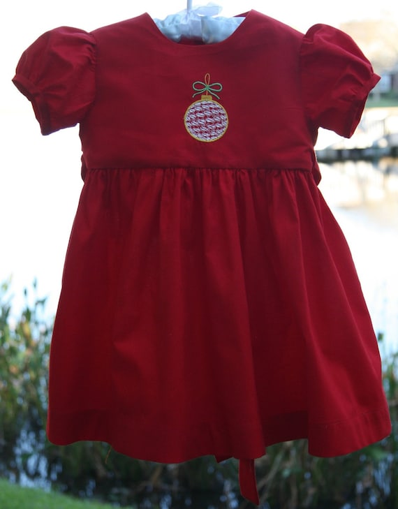 Red Christmas Dress with Embroidered Ornament