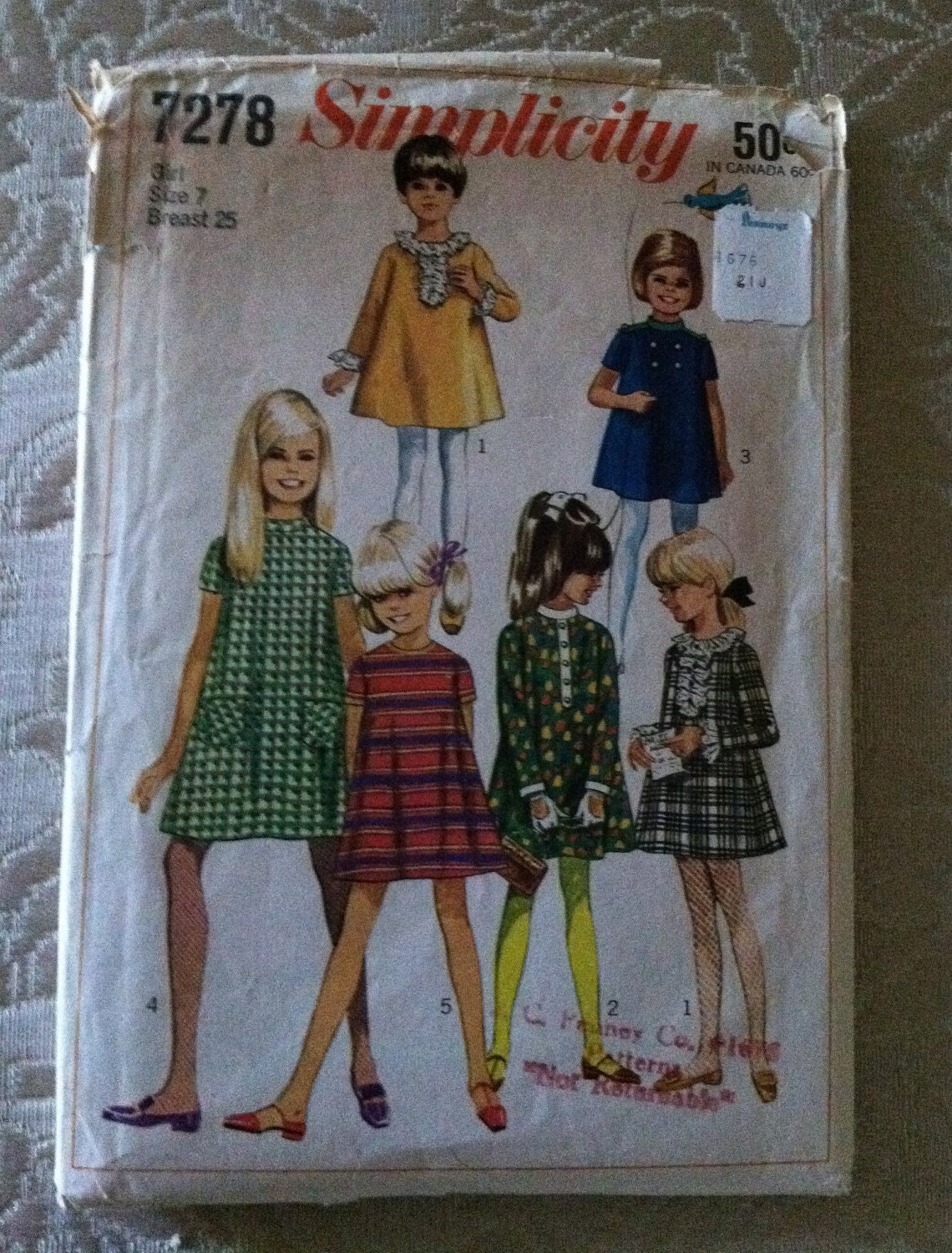 SIMPLICITY 7278 Vintage Girls Dress Pattern Size 7