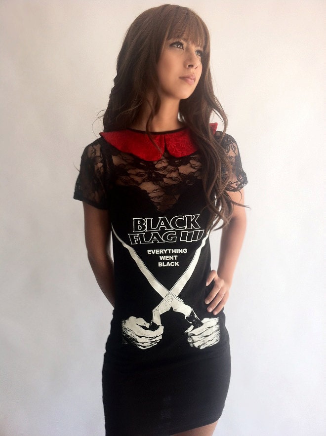 Black Flag Lace Dress with Peter pan collar