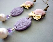 Purple Bridesmaid Flower Rose Bronze Earrings. Floral Jewelry, Purple Weddings, Lilac Bride, Rustic, Country Weddings