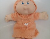 Cabbage Patch Kids Newborn Doll with Handmade Peach Knitted Dress and Hat