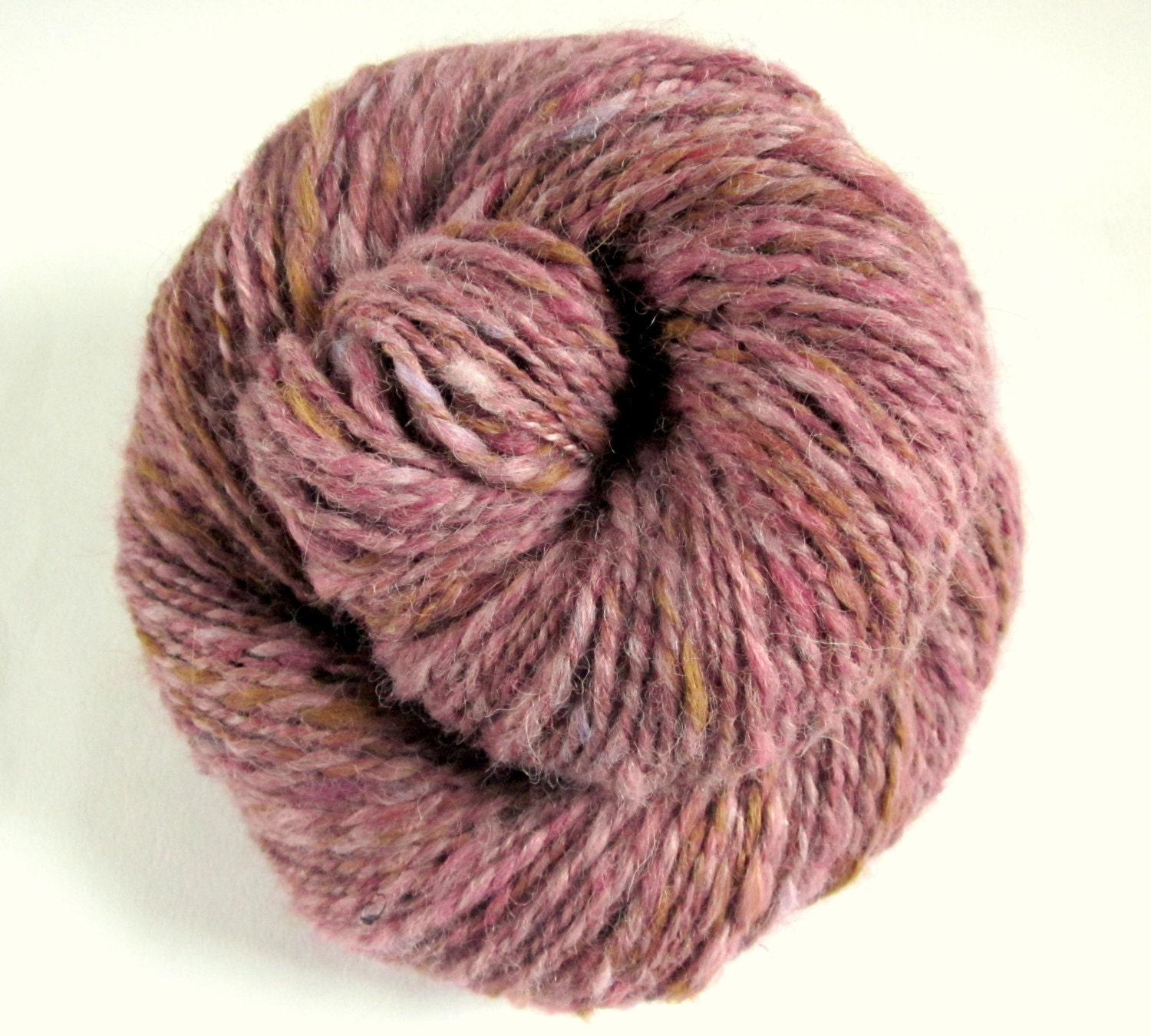 Handspun chunky alpaca knitting wool / yarn - dusky pink / soft brown colour  153 yards