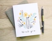 FREE SHIPPING Social Stationery set of 4 cards thank you hello congrats happy birthday illustrated woodland and tribal floral blooms kraft