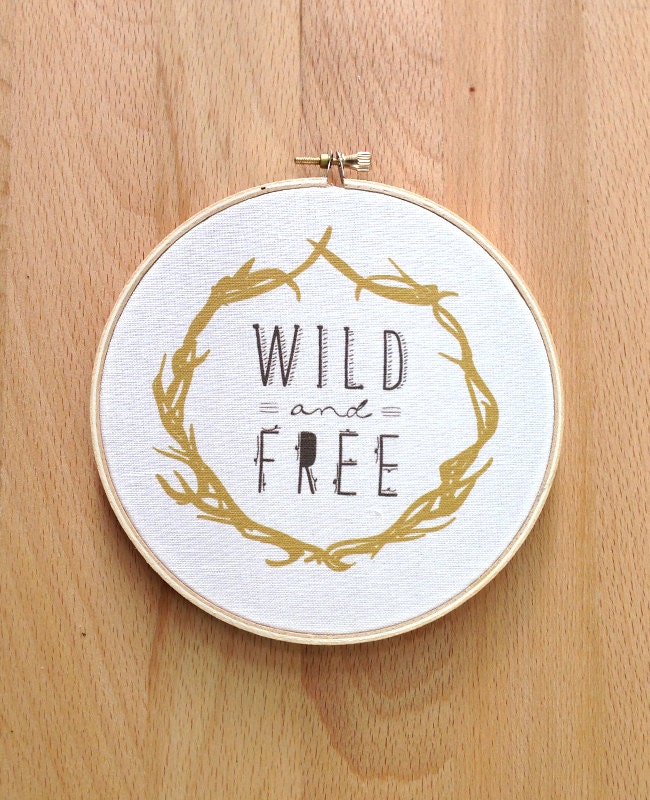 Limited Edition 6 inch Wild and Free inspiration quote tribal antler wreath handwritten typography nursery home decor modern gifts for women