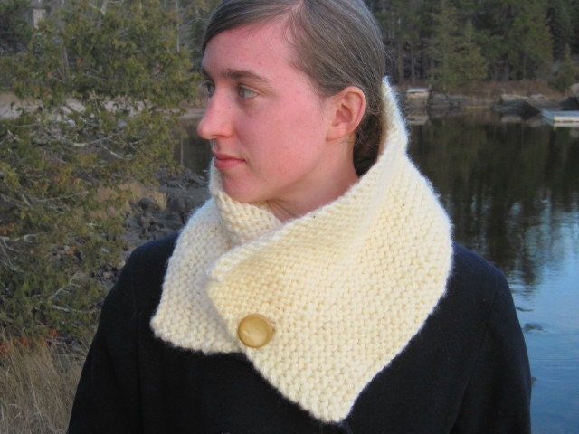 Soft, Chunky Pale Yellow Women's Knit Cowl with Button Closure