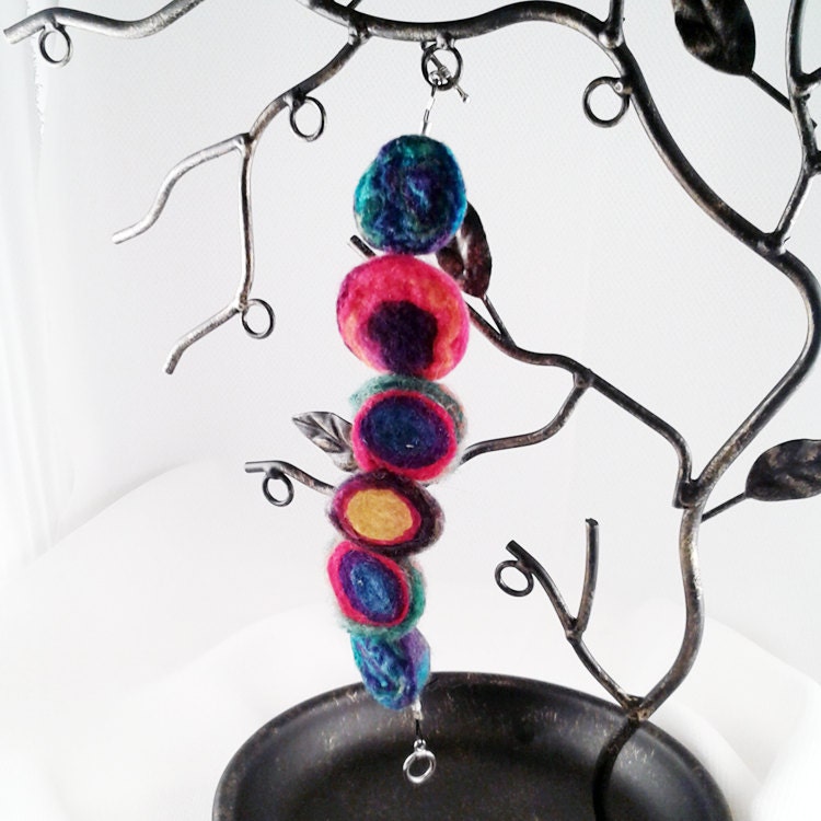 Wonderfully Colorful Handmade Felt Bead Bracelet on Elastic Cord with Toggle Clasp