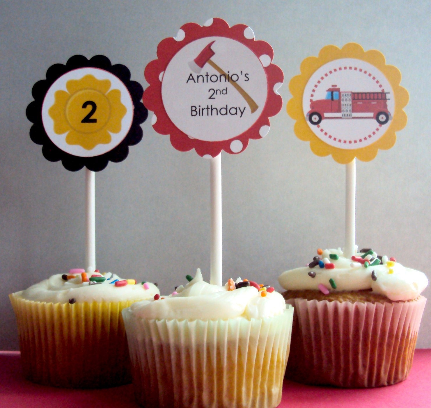 Fire Engine Cupcake toppers, Firefighter Cupcake toppers