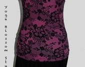 Tank top fuchsia pink and black lace and flower print cami Large