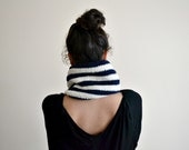 Le mariniere - stripes, navy, cream, white, striped cowl - crochet scarf cowl, infinity scarf - wool Etsy UK