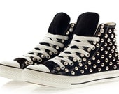 Studded Converse, Silver Studs with converse Black high top by CUSTOMDUO on ETSY