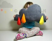 CLOUD PILLOW Cushion with Bright Coloured RAINDROPS - Grey Cloud Lovely Soft & Fluffy Fleece Baby Nursery Kids Bedroom Home Decoration