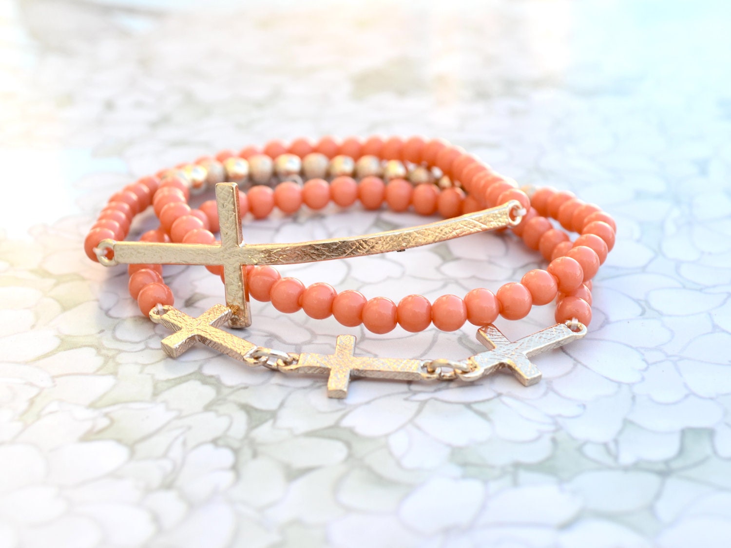 SET of 3 Sideways Cross Bracelets - Orange