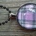 Dark Purple Plaid Round Domed Glass Pendant Necklace