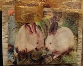 Bunny Home Decor, Bottle with Original Charm," Bunny Brothers" Eco Art Flower Vase