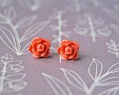 Orange Floral Earrings Rose Cabochons