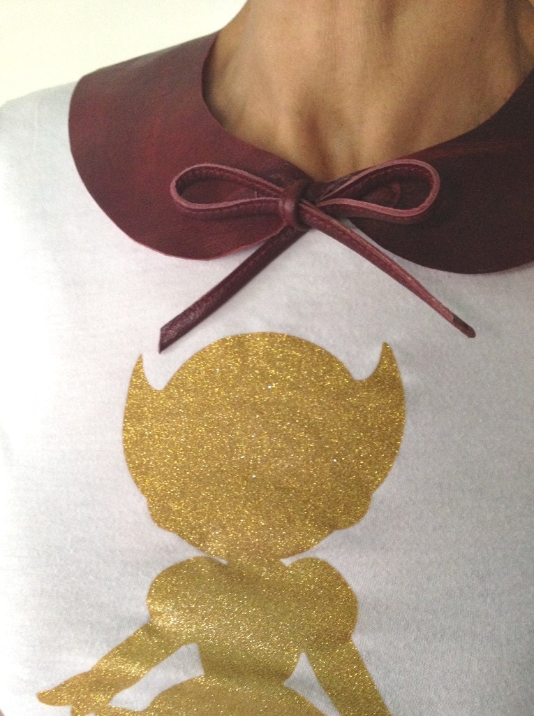 italian leather PETER PAN COLLAR handmade bow collar peter pan collar