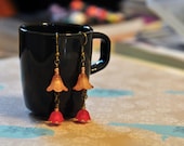 Orange & Red Flower Earrings - fashion, dangle earrings