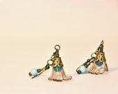Lavender-tinted Calla Lily Dangle Earrings - fall fashion, blue bead, bronze, Victorian