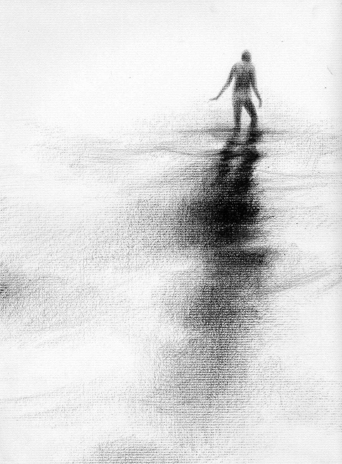 Haunting Figure Drawing Water Wading Gothic Haunting Moody Shadow Dark Fog Fine Art Crayon Wander XVII - ClaraLieuFineArt