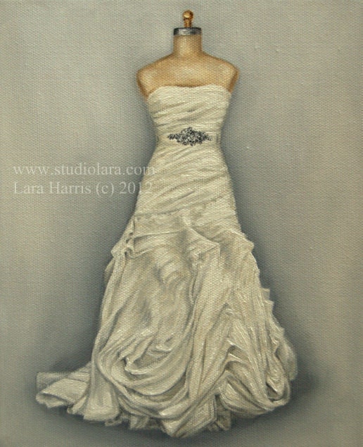 CUSTOM Bridal Illustration Wedding Dress Painting Front and Back (1) in OIL by Lara 11x14