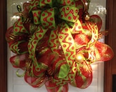Christmas Wreath - Red and Lime Green with Polka Dots - Holiday Wreath