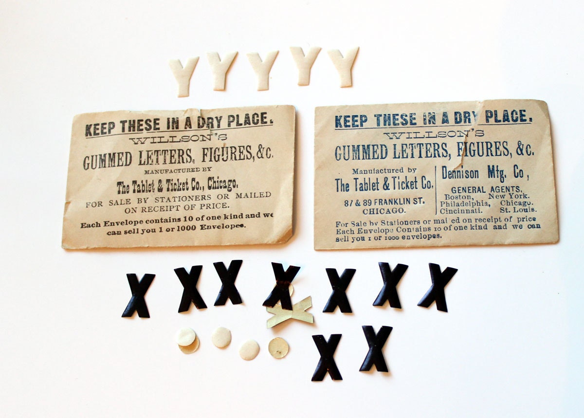 Antique Willson's Gummed Letter Seals- Dennison- X and Y- Alphabet Vintage