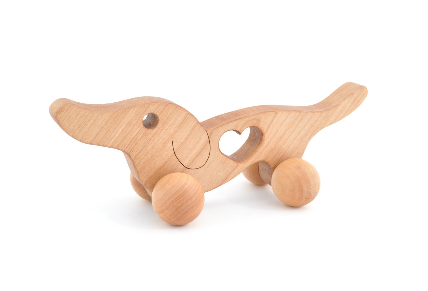 Wooden Push Toy - Wiener Dog Natural Baby Toy - Waldorf Inspired Wood Toy - Eco-Friendly Wooden Toy for Toddlers