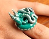 Polymer clay Green dragon ring
