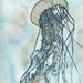Whimsical Sea Nettle Jellyfish 4 x 6 print of hand painted detailed watercolour artwork in turquoise blue green earth tones