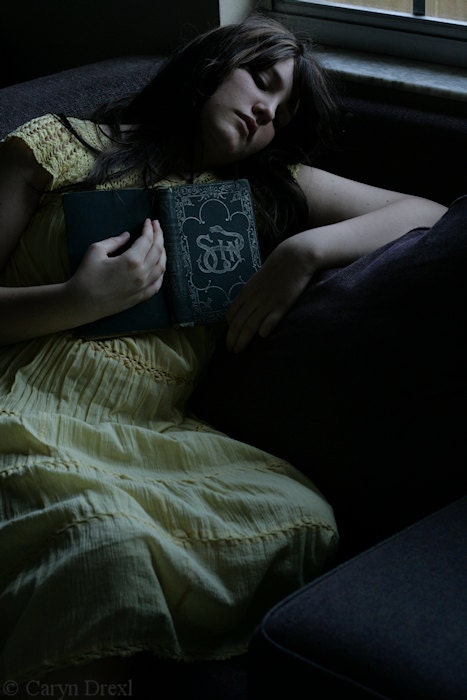 Learning to Sin - FREE SHIPPING - Print Girl Antique Book Vintage Snakes Dark Evil Yellow Light Photo Natural Blue Purple Art Portrait