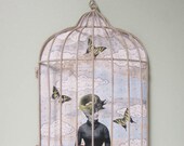 Bird Art , Original Mixed Media Collage Painting  , Surreal Art , Whimsical Collage Art