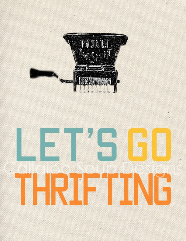 Printable Poster  Let's Go Thrifting Vintage Herb Mill Image Light Kraft Background in Letter Size