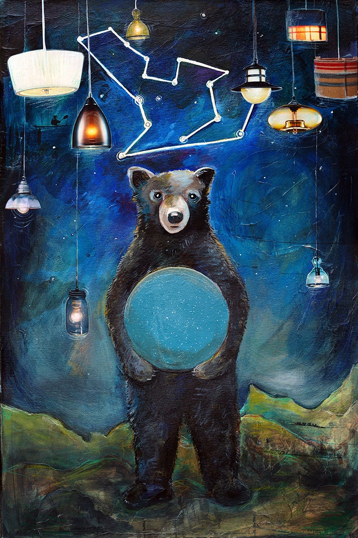 Bear and Constellation Painting - I Will Guide You Home - 11X17 print - big dipper, stars, night sky, big dipper