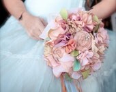 Tea Stained Fabric Bouquet - Medium Fabric Flower Bouquet, Vintage Pink, Vintage Wedding, Boho Bouquet -  Weddings Bouquet Bridal Accessory