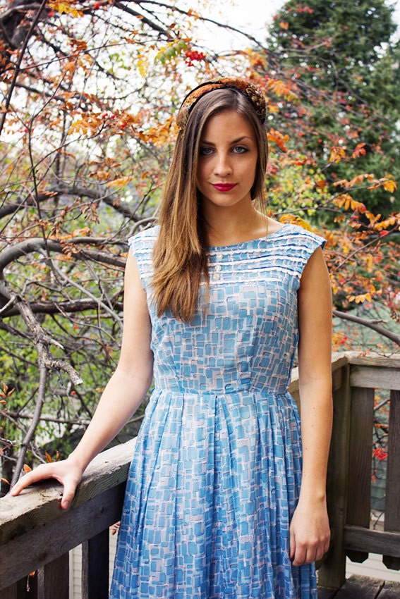 Sky Blue Vintage Day Dress- Size Small/Medium
