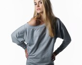 Oversized Dolman Sweater - Off Shoulder Sweatshirt, Dolman Top Heather Grey