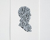 original monochrome watercolor painting // victorian gentleman // silhouette of a man with branches by natasha newton
