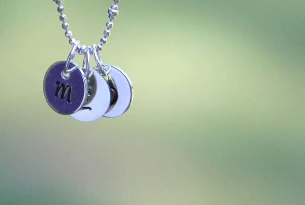 Hand Stamped Jewelry, 3 TINY INITIALS Necklace, Sterling Silver