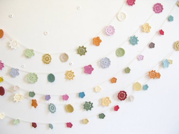 Wedding garland, floral bridal shower bunting, crochet flower garland - PICK YOUR PALETTE - customised item, by Emma Lamb