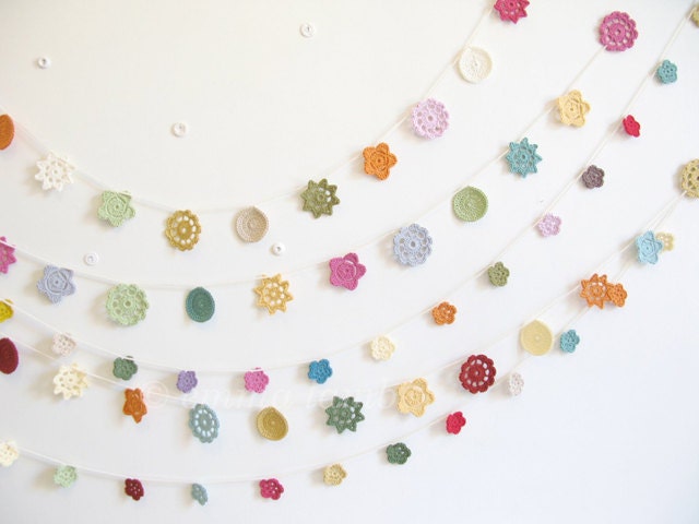 Wedding garland, floral bridal shower bunting, crochet flower garland - PICK YOUR PALETTE - customised item, by Emma Lamb