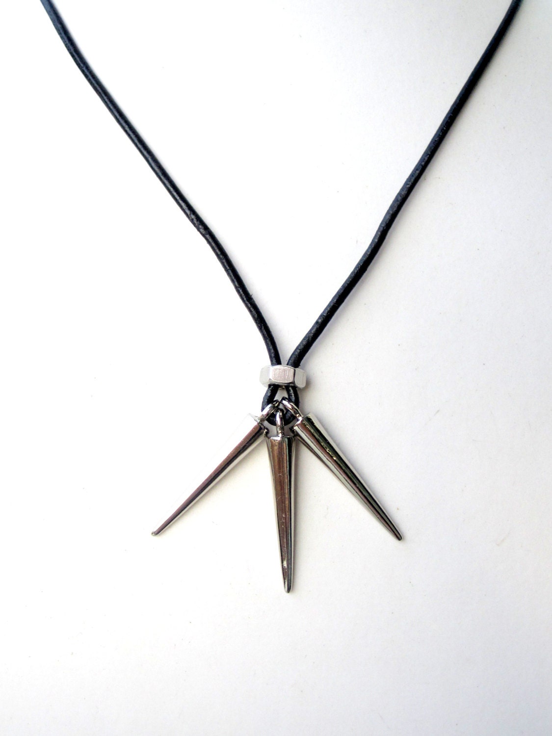 Mens Leather Necklace w/ Spike Pendant Mens Necklace Mens Jewelry For Him Unisex Jewelry
